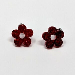 Flower red glitter acrylic stud earrings